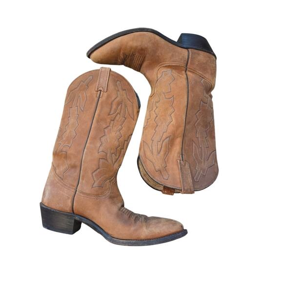 dan post marlboro leather western cowboy boots vintage round toe tan p2551 11 D main image 4